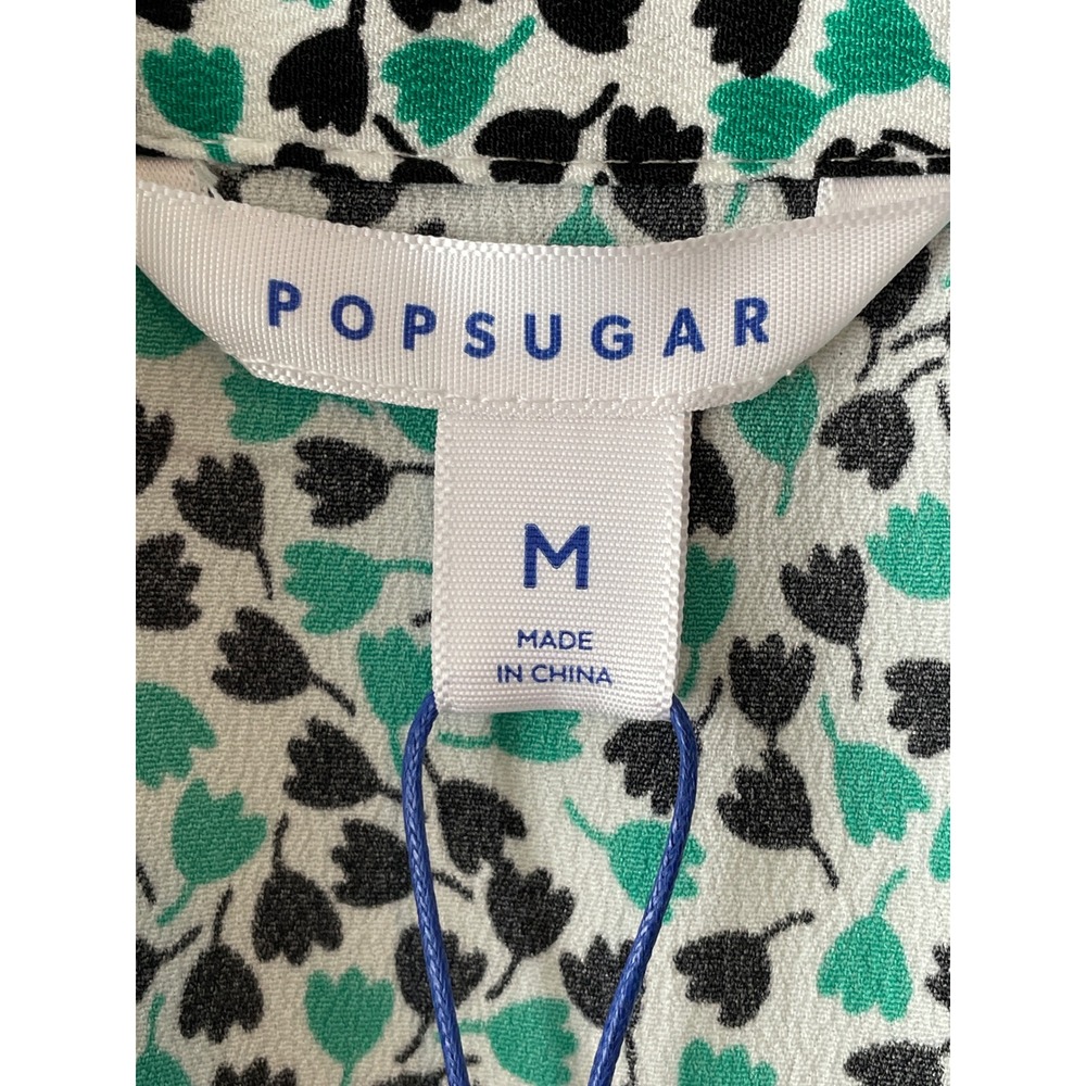 PopSugar Green Black Tulip Floral Shirt Dress Button Front Belted Pockets‎ M NEW - Picture 6 of 16